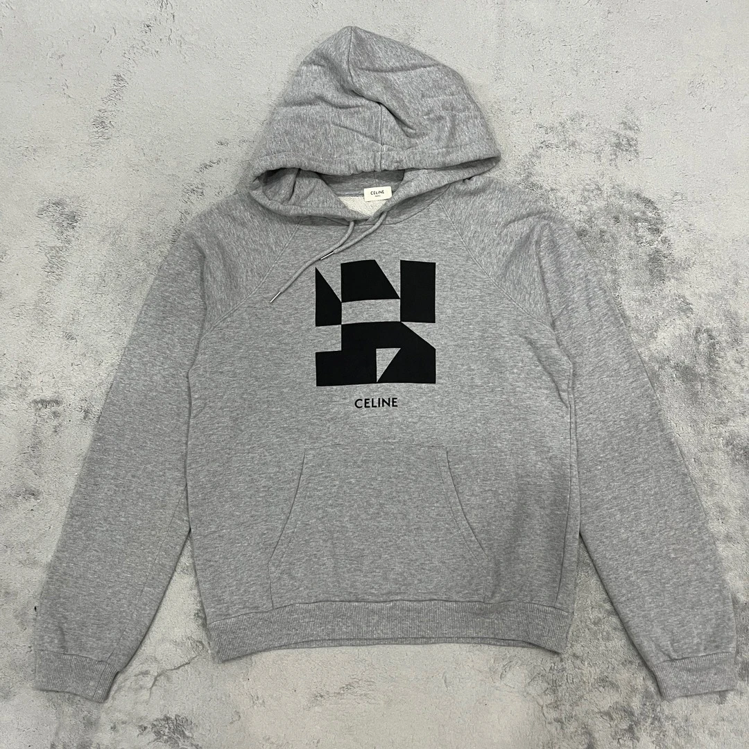 95新 Celine/思琳 灰色连帽卫衣 L码  D14518