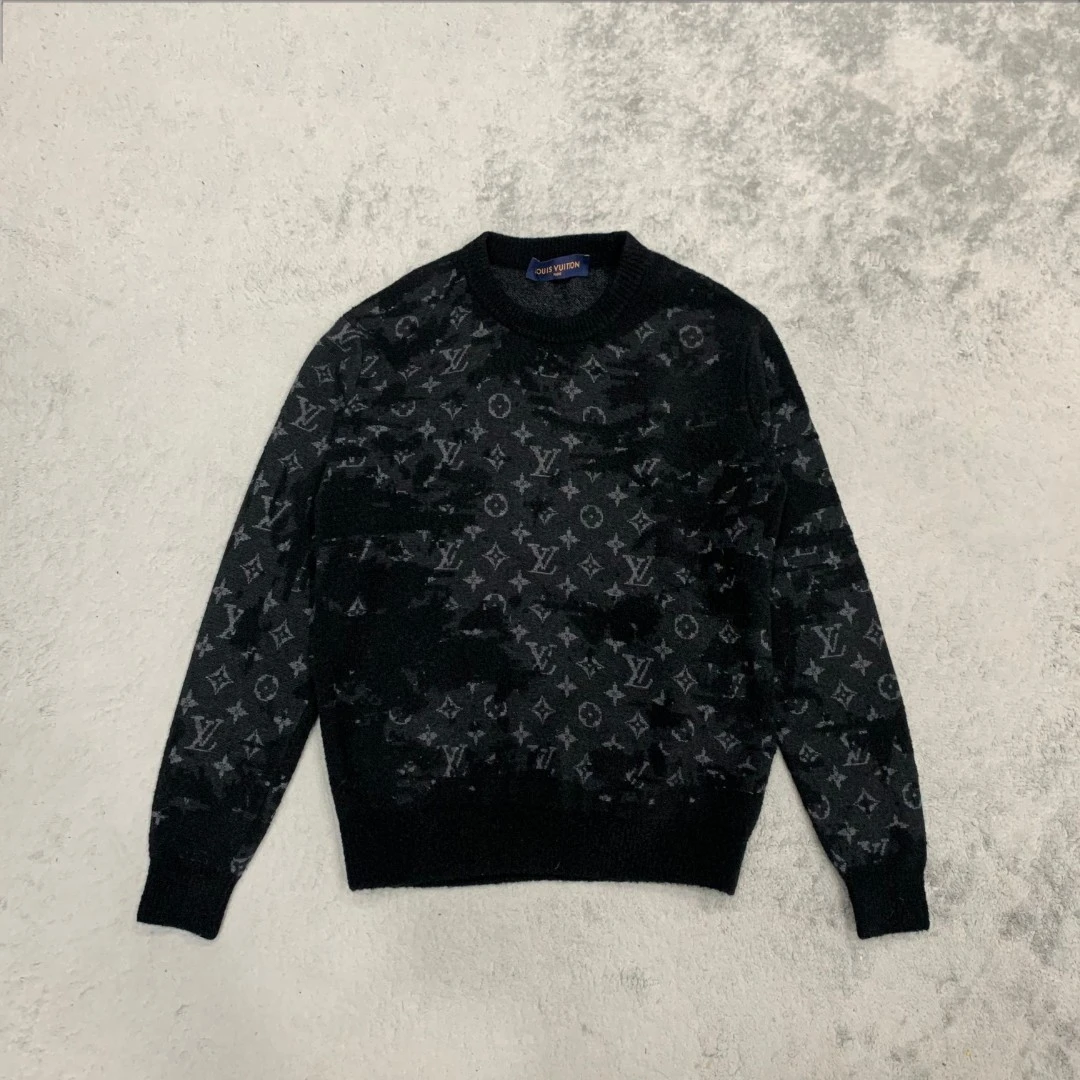 全新未使用  Louis Vuitton LV Logo提花做旧圆领毛衣 M码 D10699