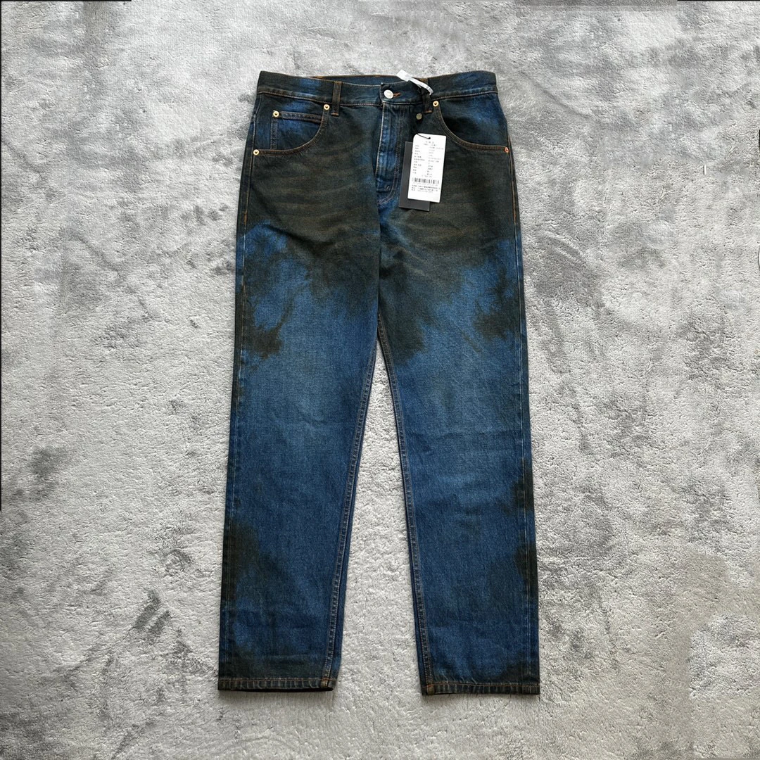 全新未使用  Gucci 古驰 做旧泼墨款牛仔裤 32码