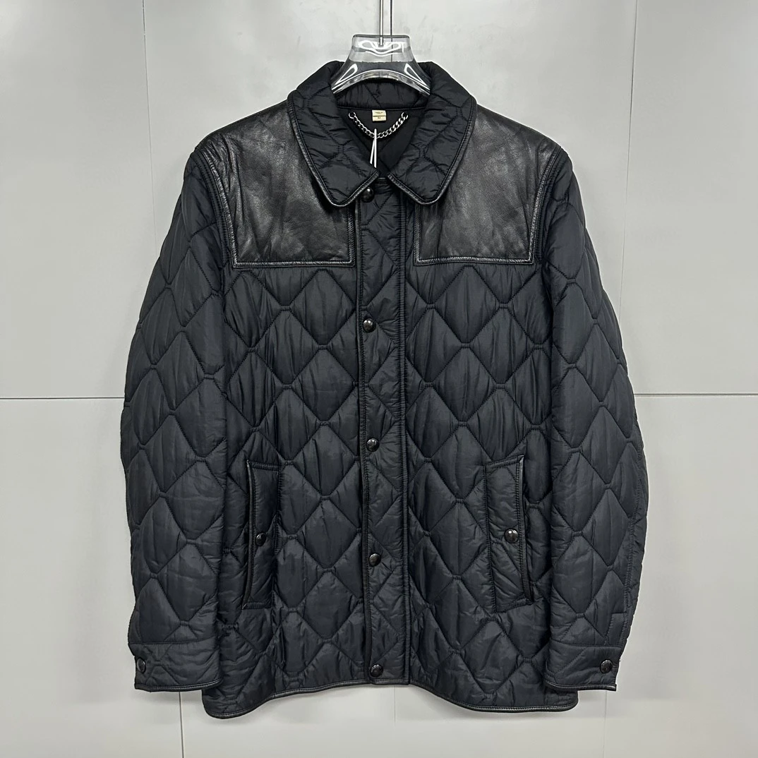 99新  博柏利 菱形格拼皮棉服 52码 D12066