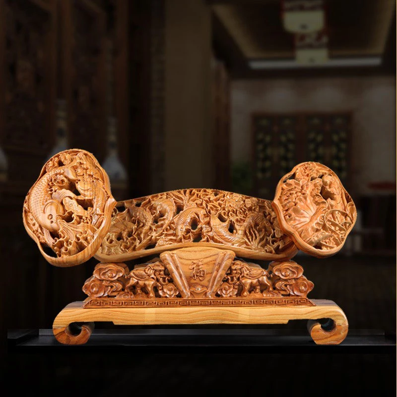 桃木如意年年有鱼创意摆件客厅雕刻电视柜装饰公司开业礼品实木