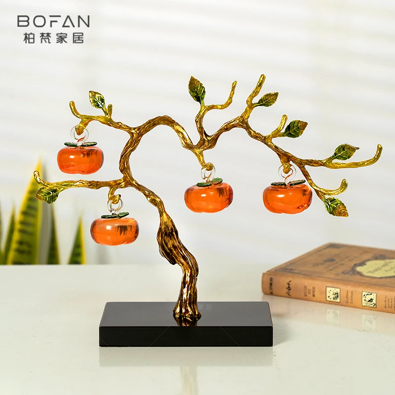 bofan/柏梵柿柿如意珐琅彩柿子树摆件玄关酒柜电视柜装饰送礼摆件