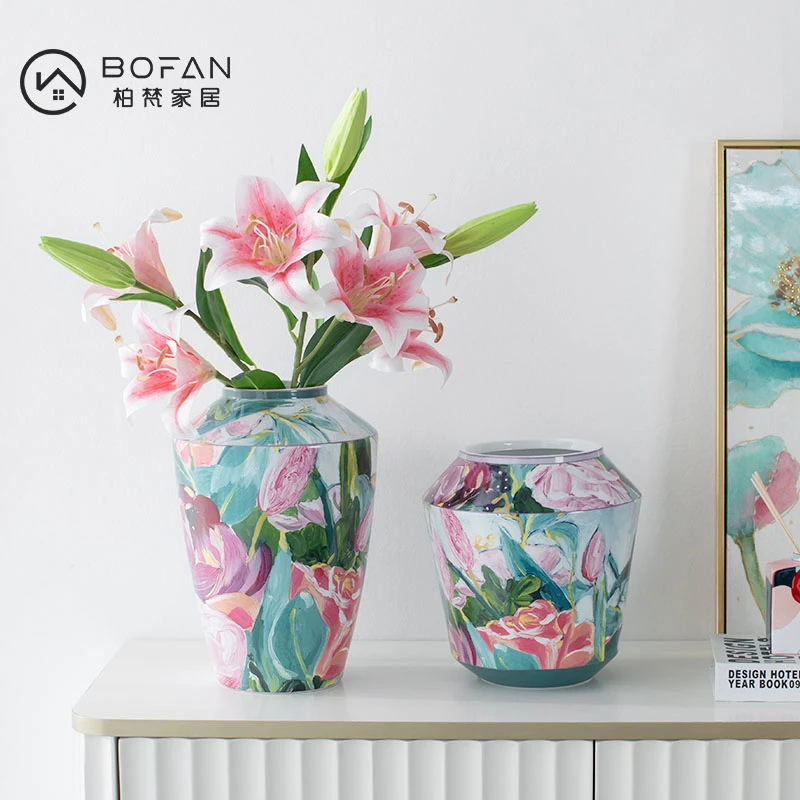 bofan/柏梵【油画玫瑰】现代轻奢简约印象派艺术陶瓷装饰玄关花瓶