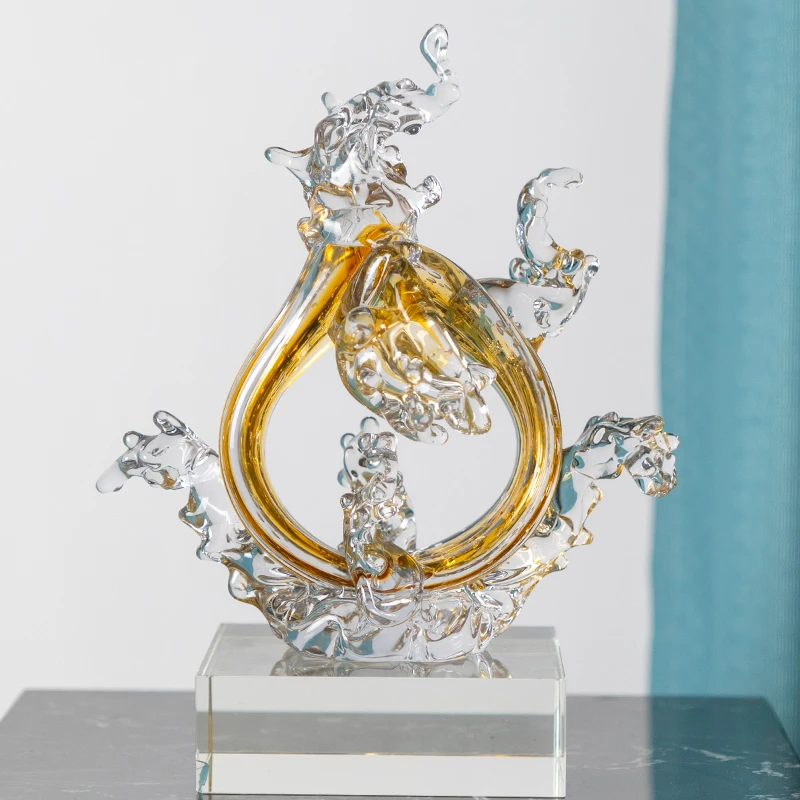 bofan/柏梵琥珀色财源滚滚艺术轻奢琉璃摆件玄关中岛台装饰摆件