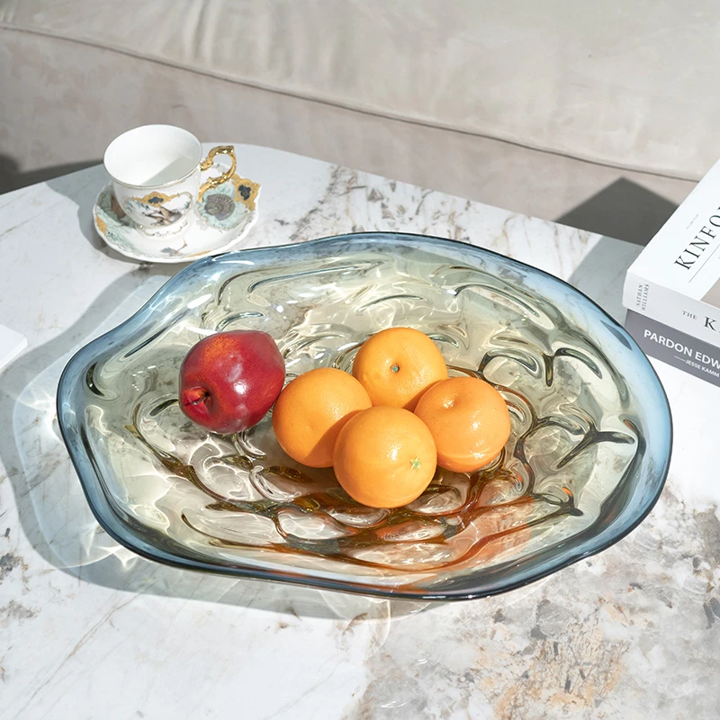 bofan/柏梵高档波浪琉璃果盘简约百搭现代风轻奢果盘客厅茶几果篓