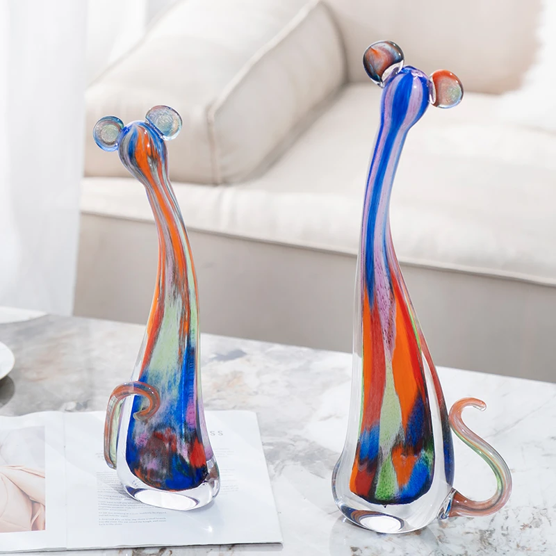 bofan/柏梵轻奢琉璃猫咪摆件创意艺术高级感软装情侣对猫摆件装饰