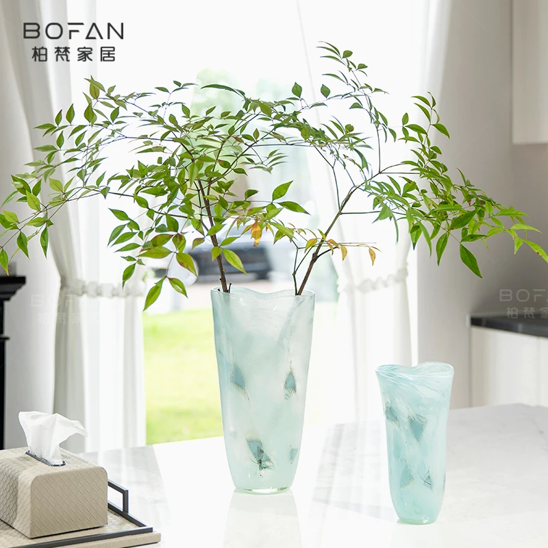 bofan/柏梵蓝色小清新花瓶现代茶几餐桌软装饰品家居客厅插花花瓶