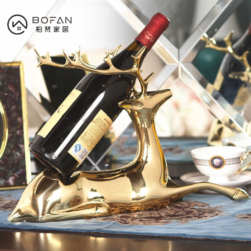 bofan/柏梵轻奢铜鹿红酒架酒柜装饰摆件简约欧式家用黄铜摆件饰品