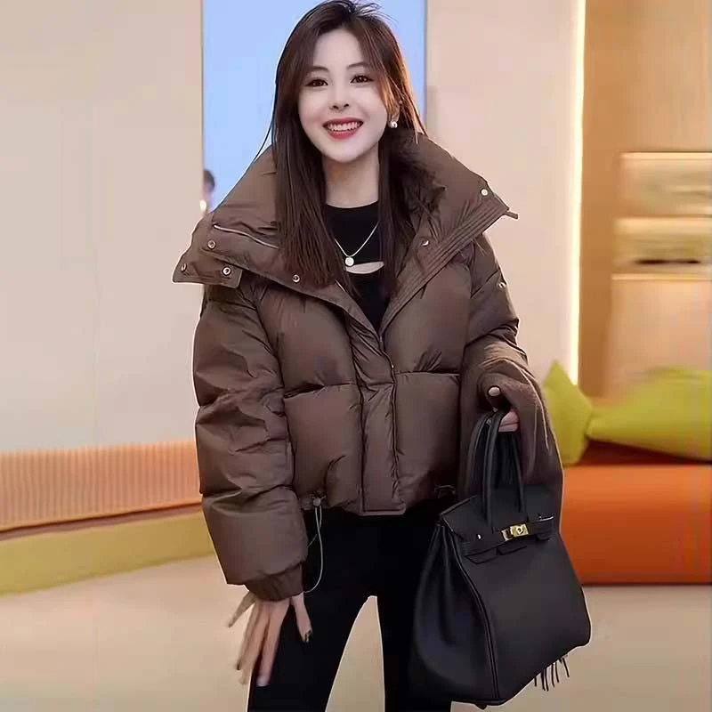 美拉德洋气时尚短款连帽保暖棉服女2025秋冬季新款小个子棉衣外套