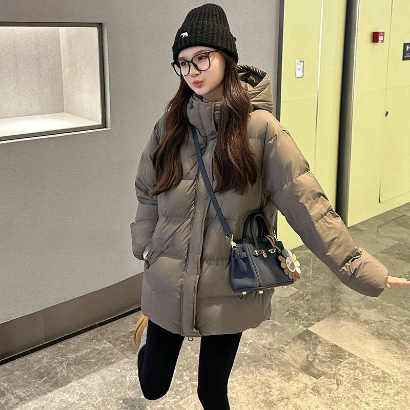 2024冬季新款女士连帽棉衣保暖加厚棉袄面包服爆款中长外套潮