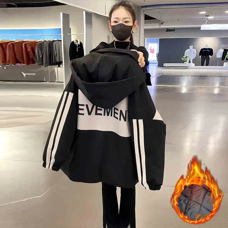 冲锋衣女士2025秋冬新款夹棉加厚保暖时尚休闲宽松减龄长袖派克服