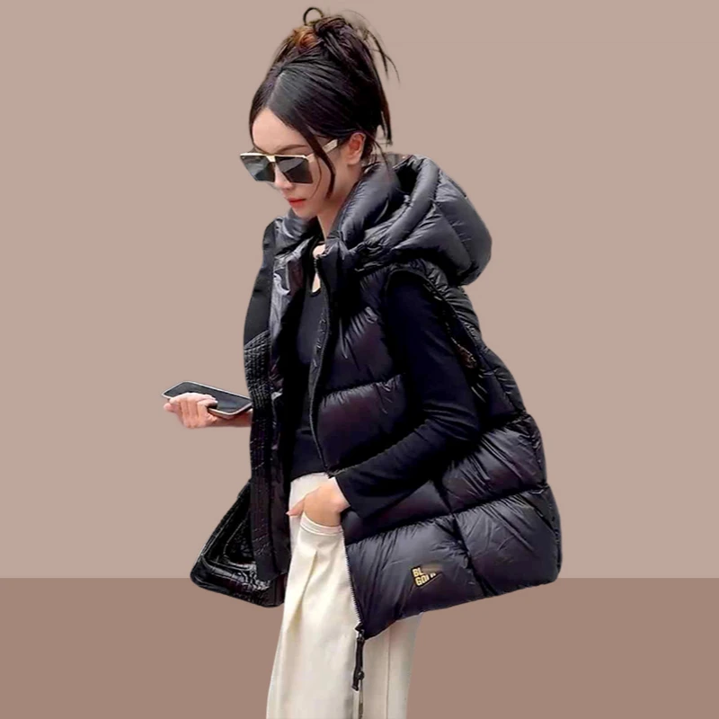 2025秋冬季新款女士韩系小众设计感棉服马甲时尚休闲连帽短外套