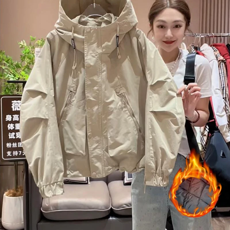 2025秋冬季新款女士爆款宽松夹棉加厚冲锋衣洋气休闲运动夹克外套