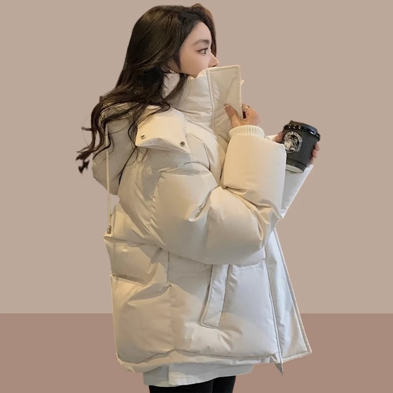 棉服女款2025新款冬季保暖加厚洋气连帽棉衣时尚减龄短款面包服潮