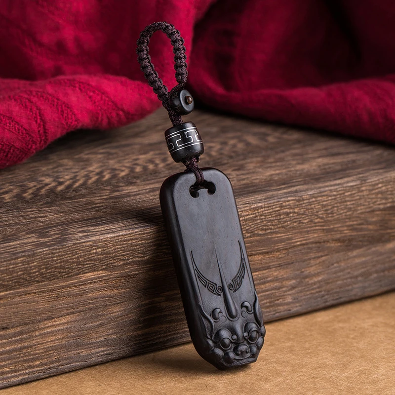 黑檀木财源貔貅汽车钥匙扣平安无事牌神兽挂件个性饰品男女士