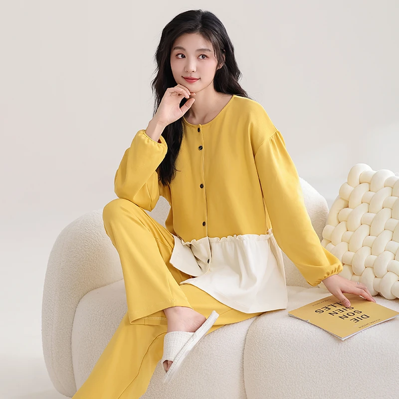 100%纯棉睡衣女春秋季开衫长袖学生宿舍韩版甜美长裤冬家居服套装