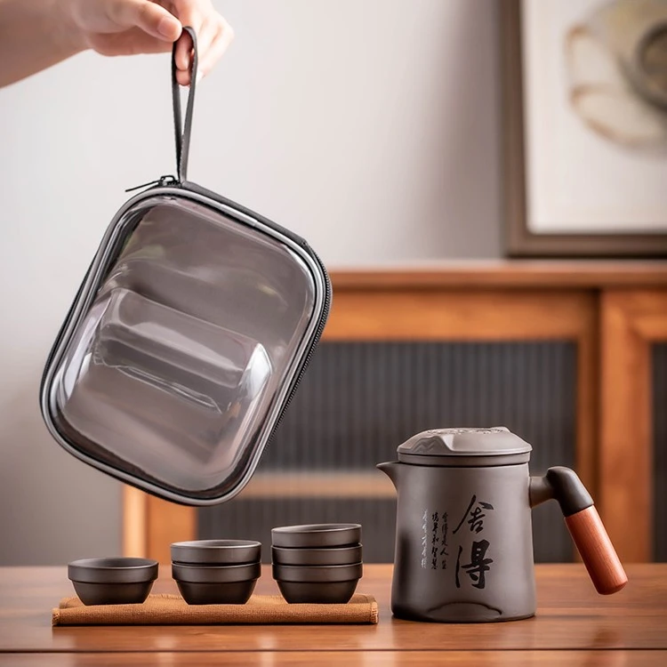 【2023爆款】紫砂茶壶艺术快客杯一壶六杯 便捷式户外旅行泡茶茶具