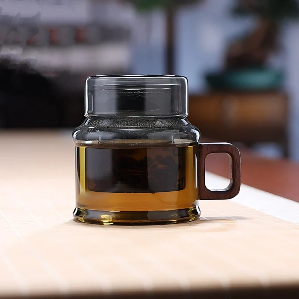 轻奢高硼硅烟灰玻璃墩墩壶办公杯泡茶杯茶水分离泡茶壶加厚400ml