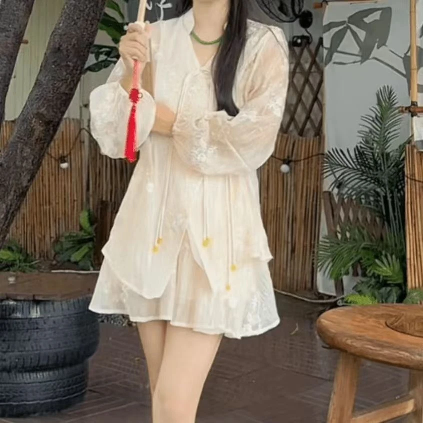 【嘉人有约】荷塘月色！新中式重工刺绣上衣+短裙裤两件套YC24605