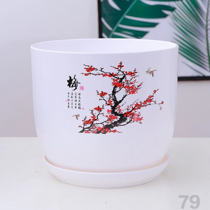 仿陶瓷树脂加厚大号花盆无孔荷花盆水培碗莲中国风塑料花盆+种子