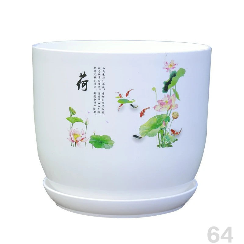 大号仿陶瓷树脂加厚无孔睡莲荷花盆 加厚水培碗莲中国风塑料花盆
