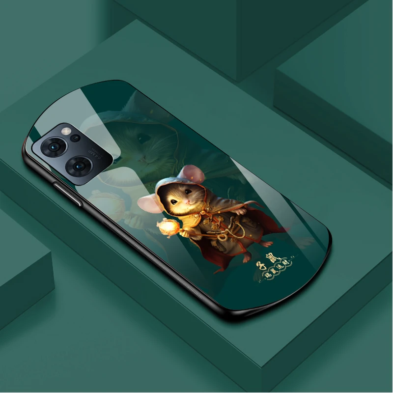 【新款十二生肖】OPPORENO7手机壳椭圆形硬壳龙年时尚弧形玻璃壳