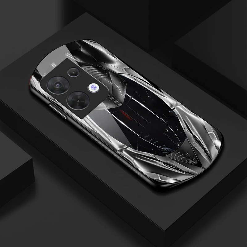 适用【OPPO Reno8】 新款弧形超跑 简约设计防摔高档玻璃手机壳