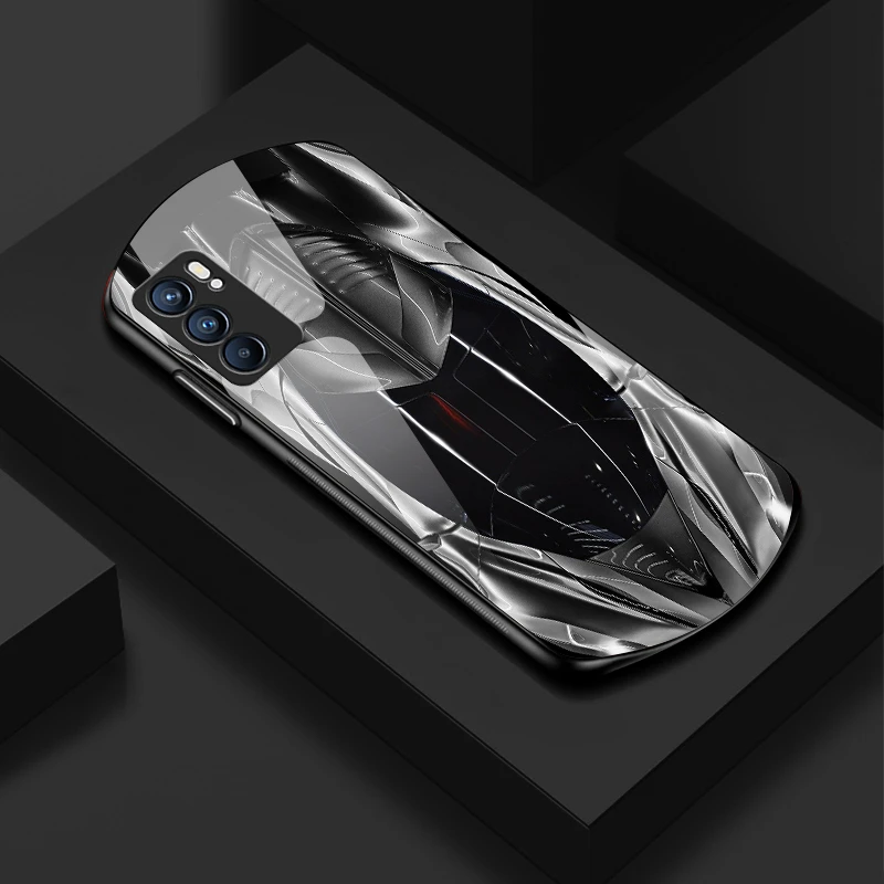 适用【OPPO Reno6】 新款弧形超跑 简约设计防摔高档玻璃手机壳