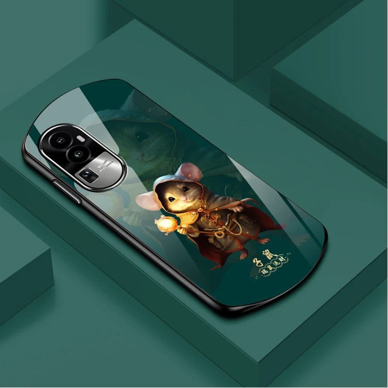 【弧形玻璃十二生肖】OPPOReno10手机壳椭圆形硬壳龙年新款时尚