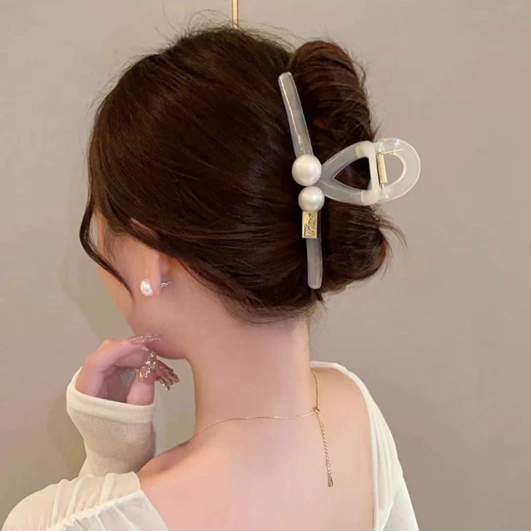 优雅新款大号轻便的春夏贝珠鲨鱼夹盘发夹子抓夹发抓女发卡8850