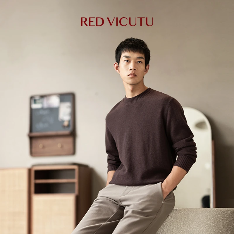 【山羊绒100%】威可多长袖针织衫男舒适时尚圆领商务休闲百搭毛衣