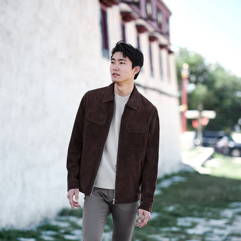 威可多24年秋季新款男士时尚复古翻领简约商务通勤保暖休闲皮衣