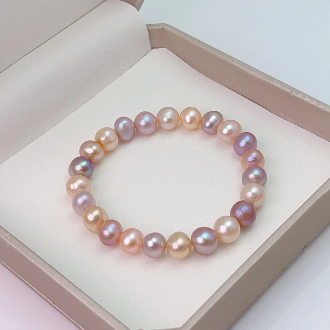 【彩虹】约8-9mm淡水无核珍珠手链气质简约轻奢百搭彩色   DSL00679