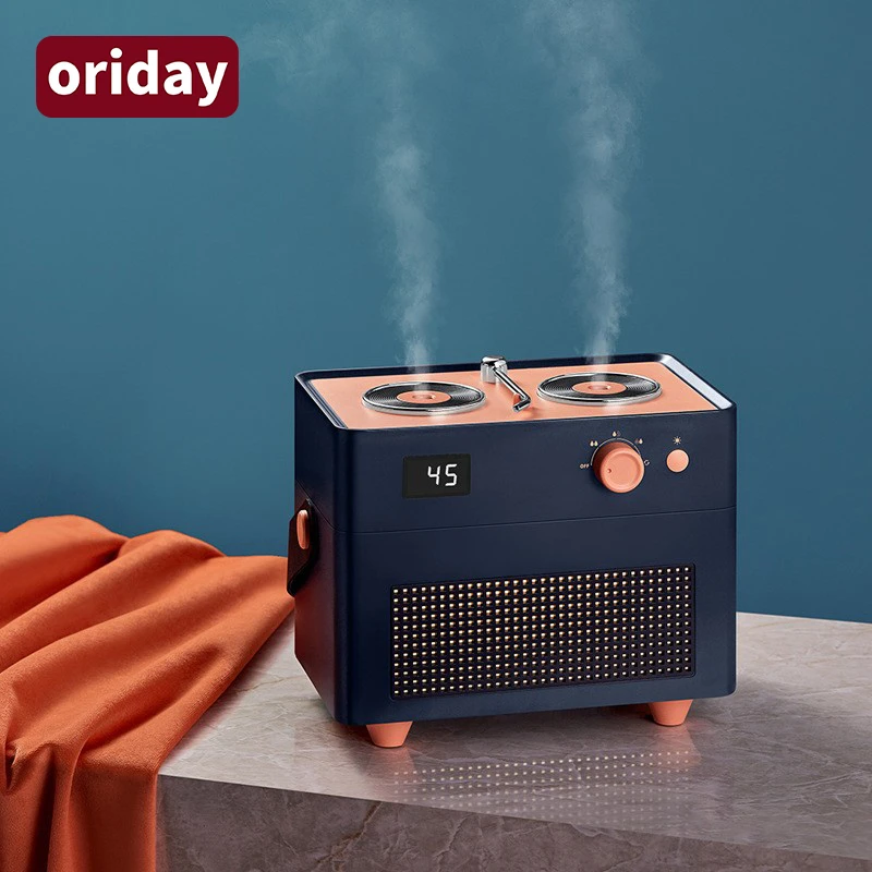 oriday复古唱片机双喷雾加湿器usb充电灯光版补水空调房必备创意