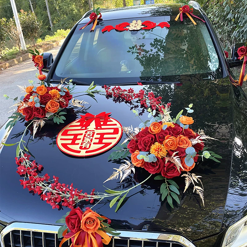 主婚车装饰车头花大气结婚仿真玫瑰花浪漫婚礼副车队布置头车套装