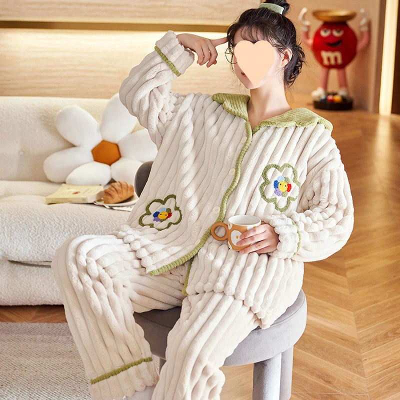 珊瑚绒睡衣女秋冬款加绒加厚保暖网红新款套装大码冬法兰绒家居服