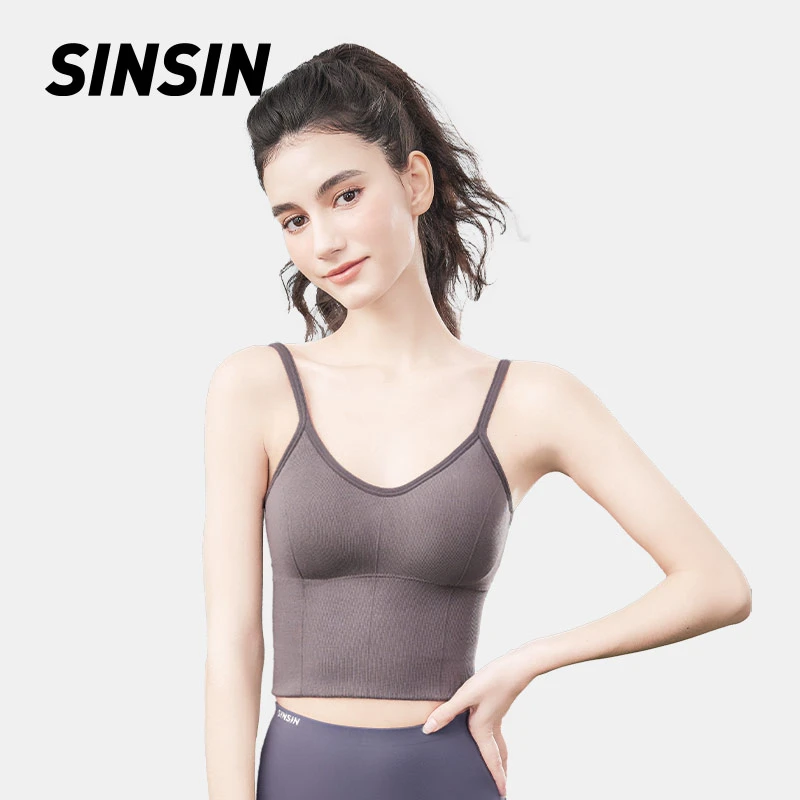 SINSIN小吊带背心骑行服打底外穿美背文胸一体带胸垫抹胸上衣白色