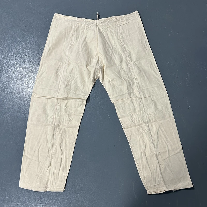 1984年老式粗布纯棉花隔离裤米白色男士夏季透气直筒家居舒适睡裤