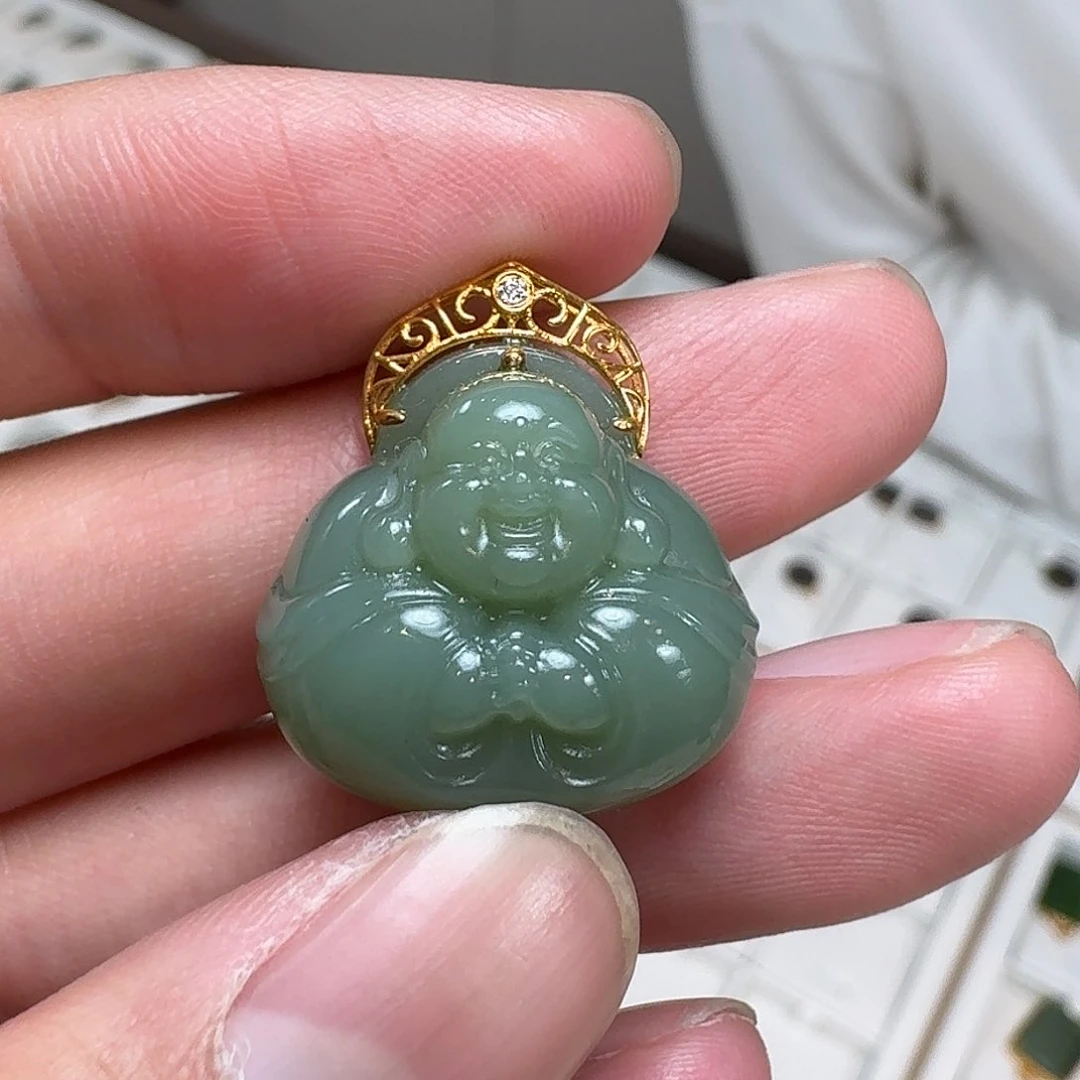 和田玉佛18K金镶嵌108李乐
