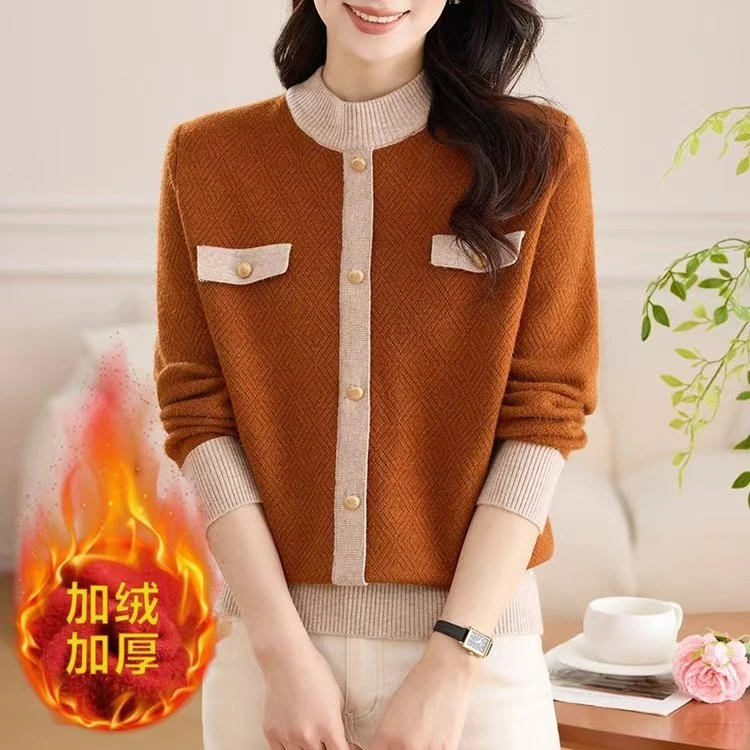 妈妈半高领毛衣冬装加绒加厚针织衫上衣打底衫保暖内搭洋气半高领