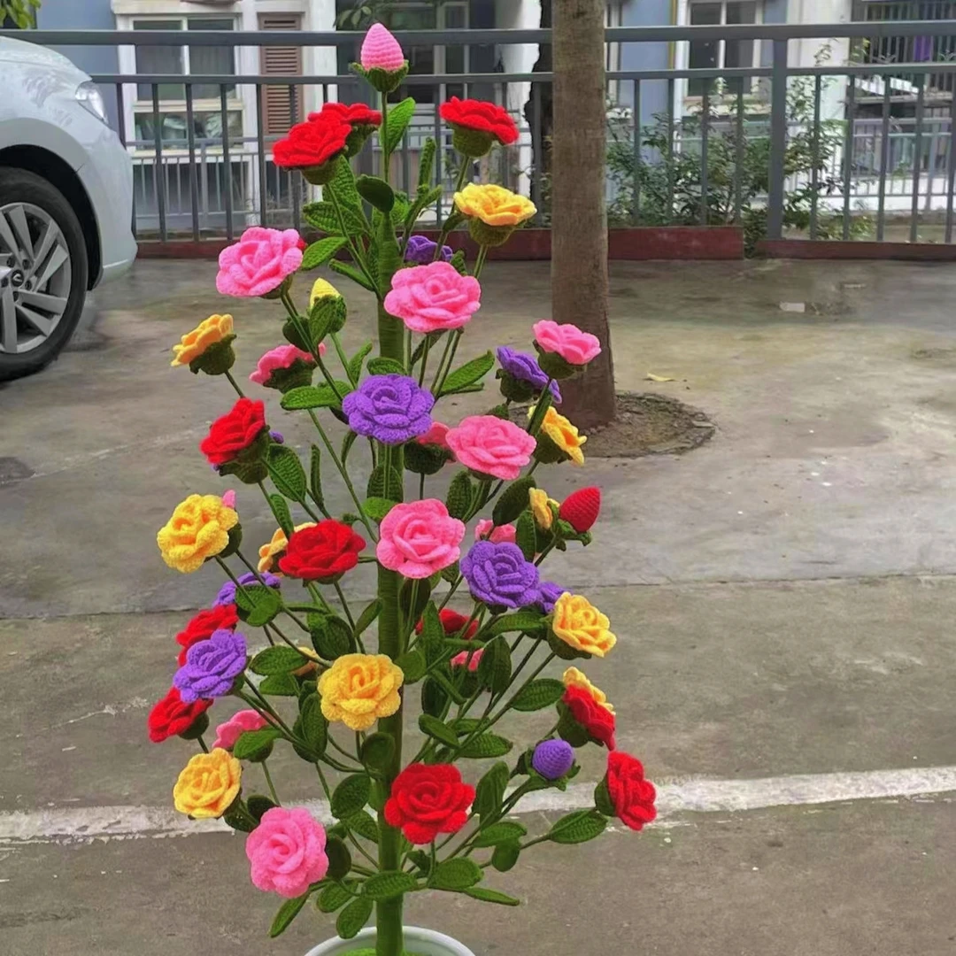 小刘家。大盆栽彩色玫瑰花材料包，49朵材料，带钩织教学特大