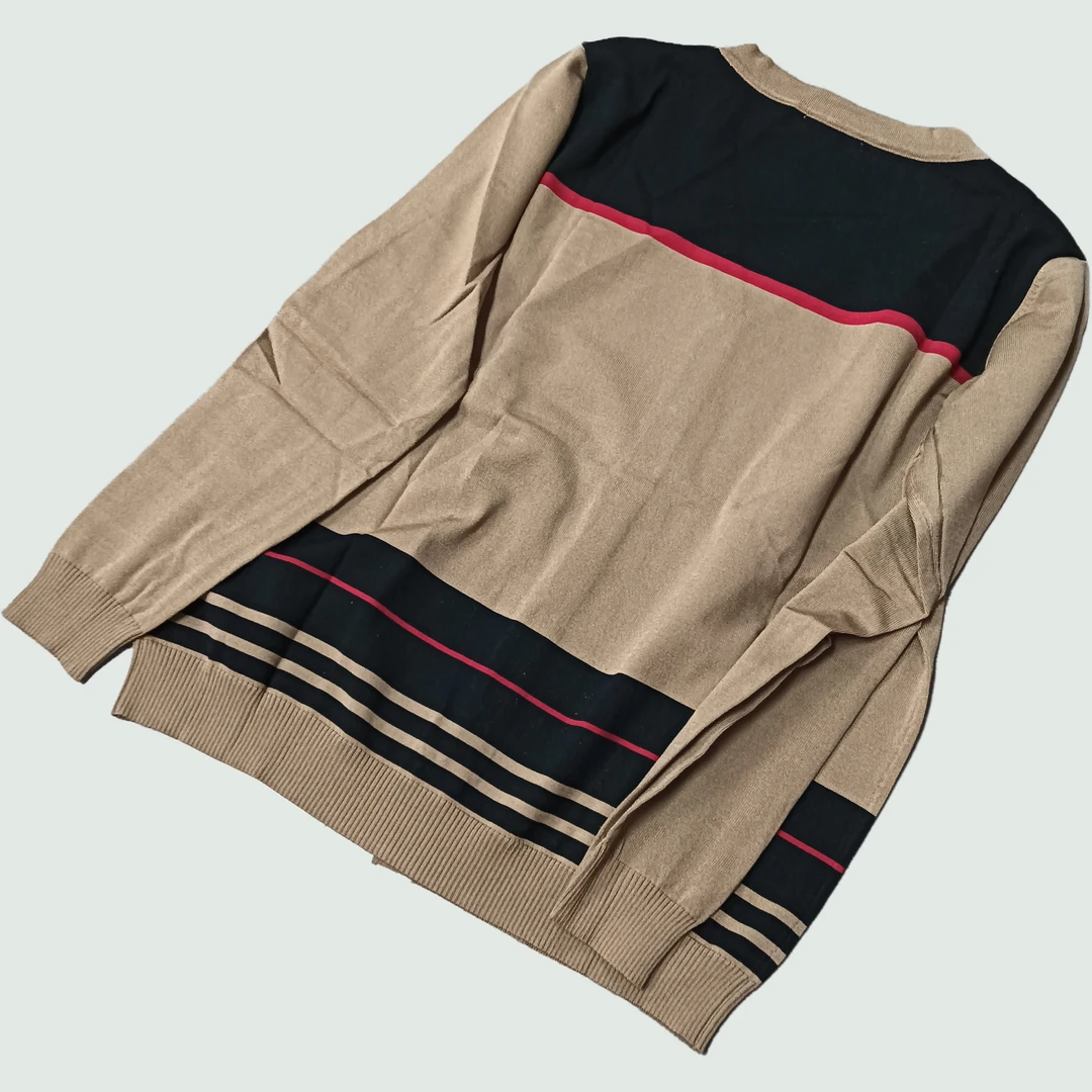 19085卡其拼黑色V领开衫