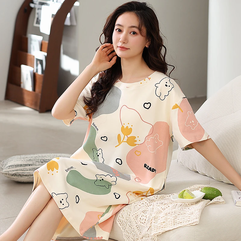2024新款睡裙女士夏季薄款宽松休闲睡衣韩版甜美卡通家居服加大码