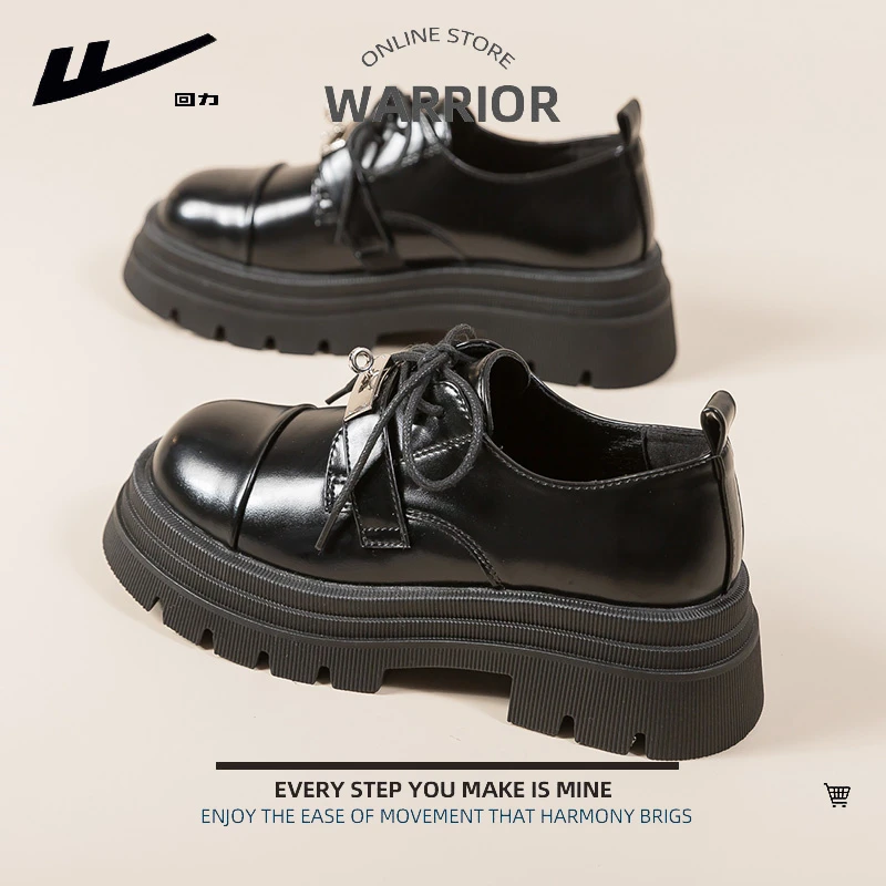 Warrior/回力皮鞋女鞋2023秋季新款休闲百搭设计感圆头英伦风皮鞋
