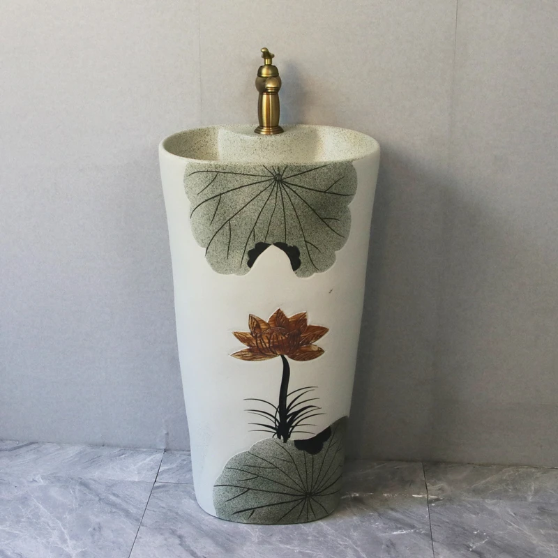 景德镇陶瓷立柱盆卫生间小户型洗脸盆一体池庭院户外台上盆洗手盆