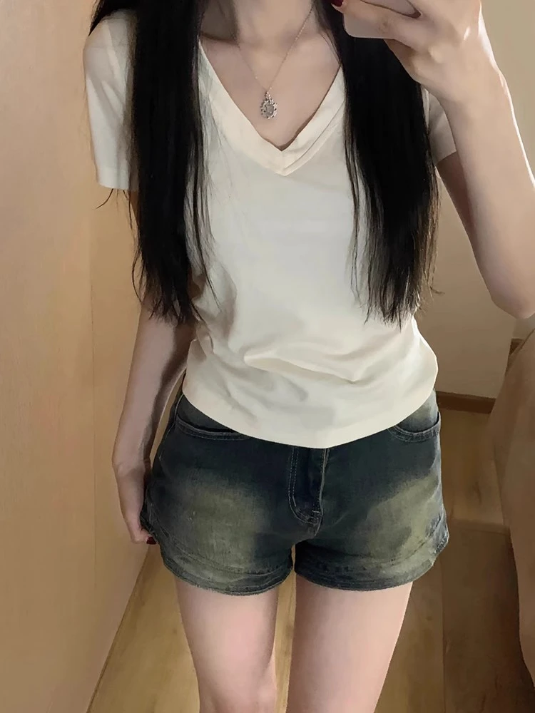 美式复古辣妹牛仔短裤女夏季新款高腰紧身弹力显瘦百搭a字热裤子