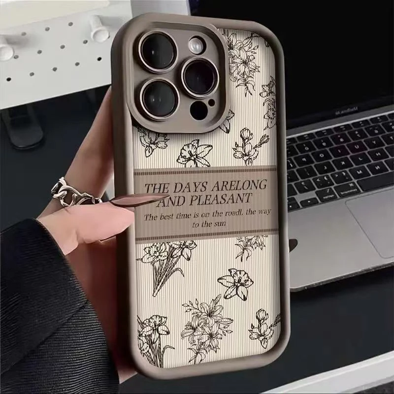 线条花朵适用iphone15pro/14手机壳苹果13/12/11华为vivo小米oppo