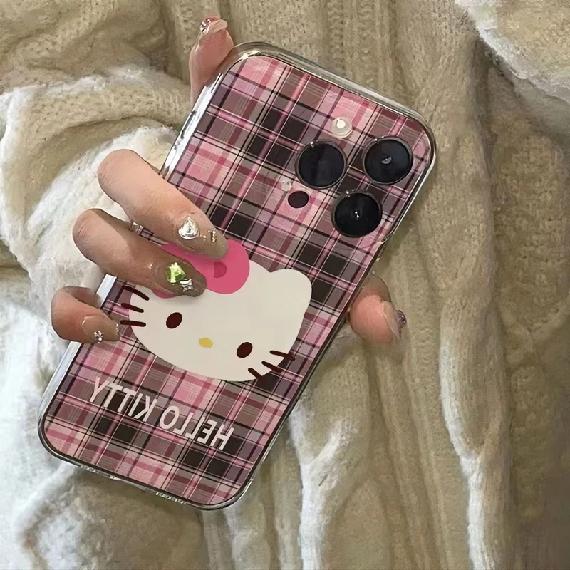 格纹kt猫适用iphone15pro/14手机壳苹果13/12/11华为vivo小米oppo