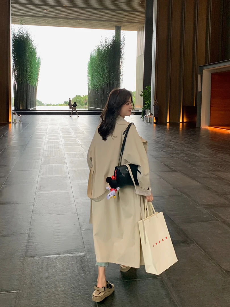 韩系慵懒风垂感宽松风衣外套女秋季新款小个子高级感休闲长款大衣