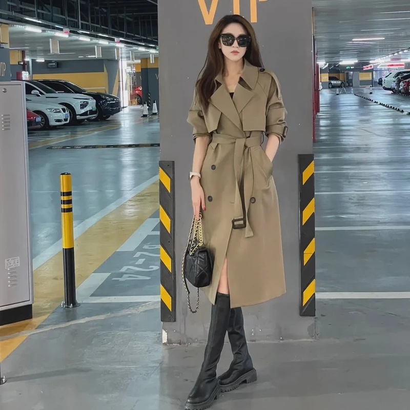 【F17】春秋高档风衣百搭中长款时尚气质显瘦双排扣小个子外套liixu